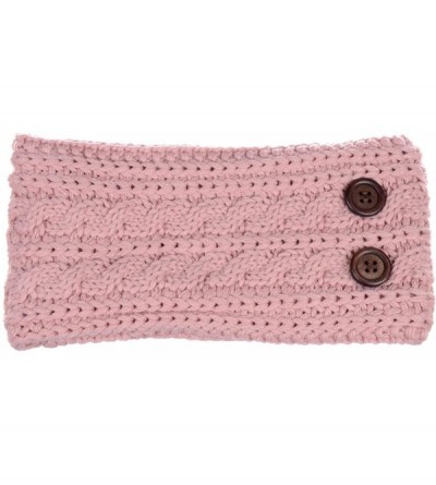 Headbands Women's Winter Chic Cable Warm Fleece Lined Crochet Knit Headband Turban - Pastel Pink - C418IL4NQ0H $29.37