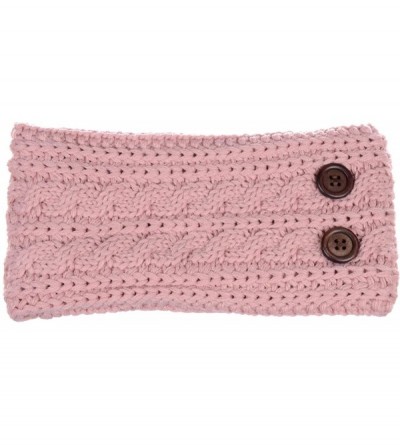 Headbands Women's Winter Chic Cable Warm Fleece Lined Crochet Knit Headband Turban - Pastel Pink - C418IL4NQ0H $12.59