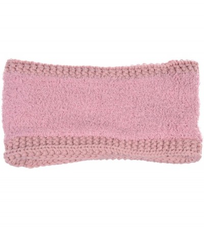 Headbands Women's Winter Chic Cable Warm Fleece Lined Crochet Knit Headband Turban - Pastel Pink - C418IL4NQ0H $12.59