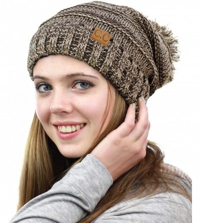 Skullies & Beanies Pom Pom Oversized Baggy Slouchy Thick Winter Beanie Hat - Brown Mix - CG18R44EC96 $26.32