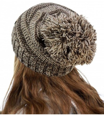 Skullies & Beanies Pom Pom Oversized Baggy Slouchy Thick Winter Beanie Hat - Brown Mix - CG18R44EC96 $18.03