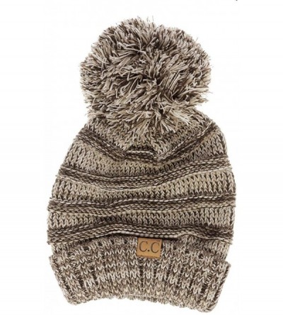 Skullies & Beanies Pom Pom Oversized Baggy Slouchy Thick Winter Beanie Hat - Brown Mix - CG18R44EC96 $18.03
