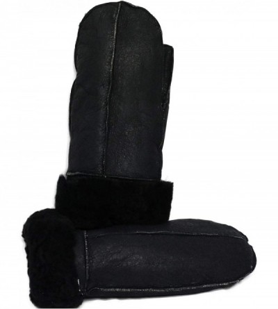 Skullies & Beanies Unisex Soft Thick 100% Sheepskin Leather Black Mittens Ideal for Winter - Black - CX18KAOTZH3 $42.64