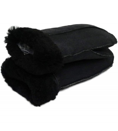 Skullies & Beanies Unisex Soft Thick 100% Sheepskin Leather Black Mittens Ideal for Winter - Black - CX18KAOTZH3 $42.64