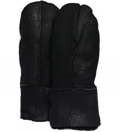 Skullies & Beanies Unisex Soft Thick 100% Sheepskin Leather Black Mittens Ideal for Winter - Black - CX18KAOTZH3 $42.64