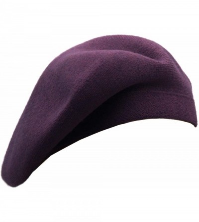 Berets French Beret Hat-Reversible Solid Color Cashmere Beret Cap for Womens Girls Lady Adults - Purple - CX193OZLSGK $19.76