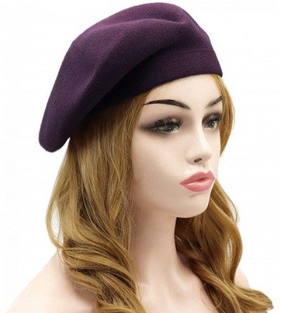 Berets French Beret Hat-Reversible Solid Color Cashmere Beret Cap for Womens Girls Lady Adults - Purple - CX193OZLSGK $19.76