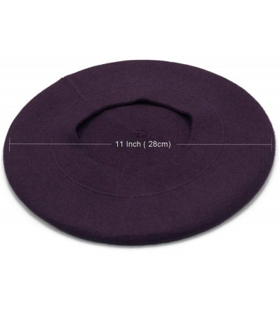 Berets French Beret Hat-Reversible Solid Color Cashmere Beret Cap for Womens Girls Lady Adults - Purple - CX193OZLSGK $19.76