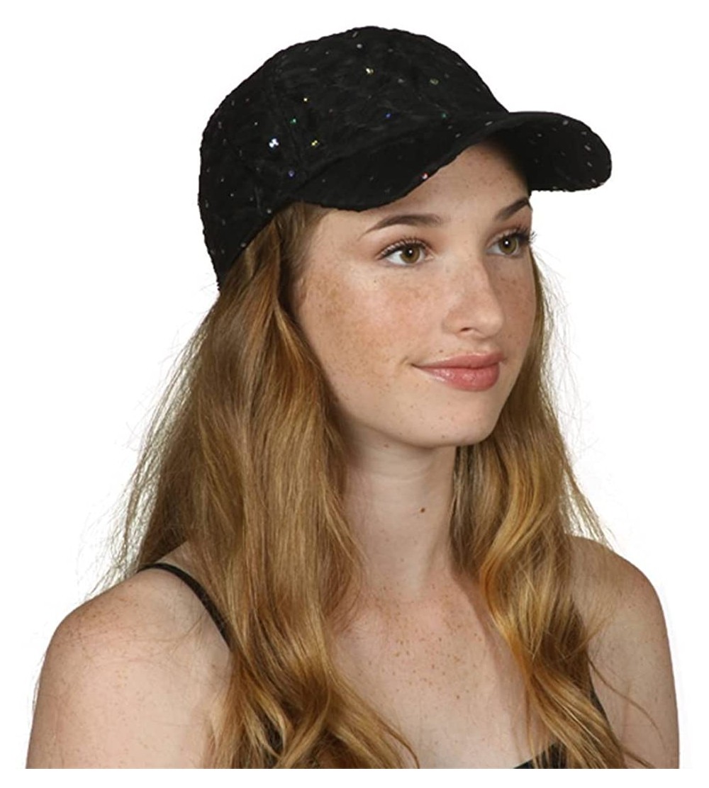 Baseball Caps Womens Sequin Trim Baseball Cap - Black - CK11THI92LV $7.78