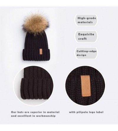 Skullies & Beanies Women Winter Knitted Beanie Hat with Fur Pom Bobble Hat Skull Beanie for Women - Black( Gold Pompom) - C51...