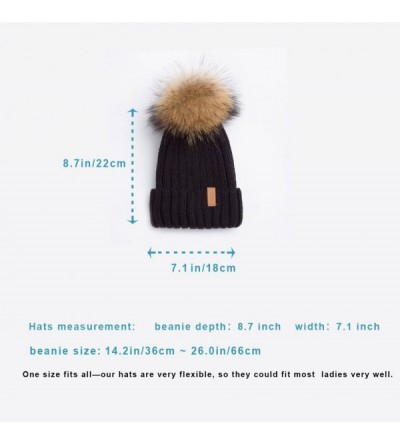 Skullies & Beanies Women Winter Knitted Beanie Hat with Fur Pom Bobble Hat Skull Beanie for Women - Black( Gold Pompom) - C51...