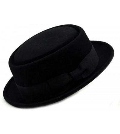 Fedoras Men's Crush-able Wool Felt Porkpie Pork Pie Fedora Hats with Feather DTHE09 - Black - C51876EC8WR $19.43