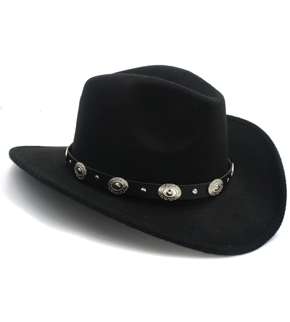 Cowboy Hats Vintage Womem Men Western with Wide Brim Punk Belt Cowgirl Jazz Cap with Leather Toca Sombrero Cap 23 - Black - C...