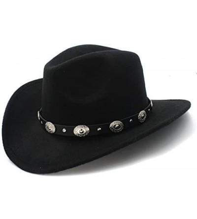 Cowboy Hats Vintage Womem Men Western with Wide Brim Punk Belt Cowgirl Jazz Cap with Leather Toca Sombrero Cap 23 - Black - C...