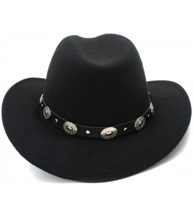 Cowboy Hats Vintage Womem Men Western with Wide Brim Punk Belt Cowgirl Jazz Cap with Leather Toca Sombrero Cap 23 - Black - C...