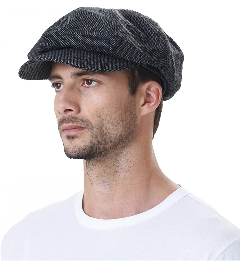 Newsboy Caps Newsboy Hat Wool Felt Simple Gatsby Ivy Cap SL3525 - Black - CG12NRIF8A7 $22.34