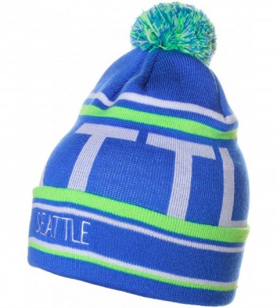 Skullies & Beanies Unisex USA Cities Fashion Large Letters Pom Pom Knit Hat Beanie - Seattle Blue Neon Green - CF12N6K43PF $1...