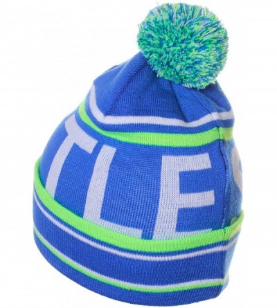 Skullies & Beanies Unisex USA Cities Fashion Large Letters Pom Pom Knit Hat Beanie - Seattle Blue Neon Green - CF12N6K43PF $1...