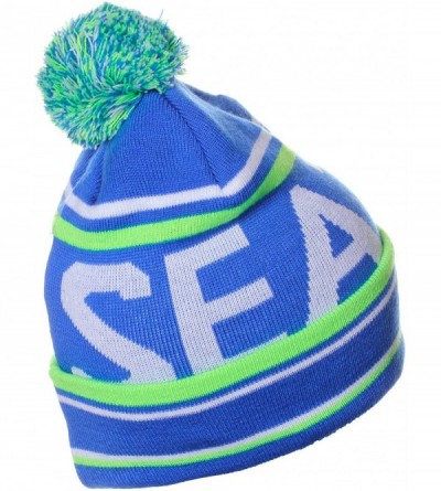 Skullies & Beanies Unisex USA Cities Fashion Large Letters Pom Pom Knit Hat Beanie - Seattle Blue Neon Green - CF12N6K43PF $1...