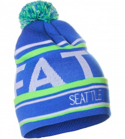 Skullies & Beanies Unisex USA Cities Fashion Large Letters Pom Pom Knit Hat Beanie - Seattle Blue Neon Green - CF12N6K43PF $1...