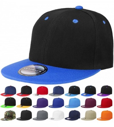Baseball Caps Classic Snapback Hat Cap Hip Hop Style Flat Bill Blank Solid Color Adjustable Size - 1pc Black/Royal - CW18GND5...