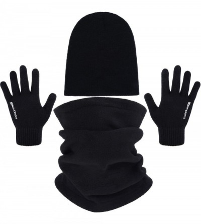 Skullies & Beanies Winter Beanie Hat Gloves Scarf for Men Women Touchscreen Gloves Warm Set Black - CL18ZW3XLZ9 $9.45