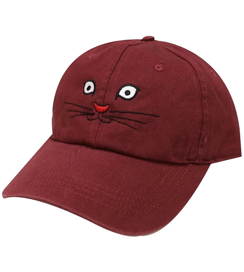 Baseball Caps Cat Face Cotton Baseball Caps - Burgundy - CE17Z5EHDZM $12.21