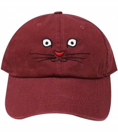 Baseball Caps Cat Face Cotton Baseball Caps - Burgundy - CE17Z5EHDZM $12.21