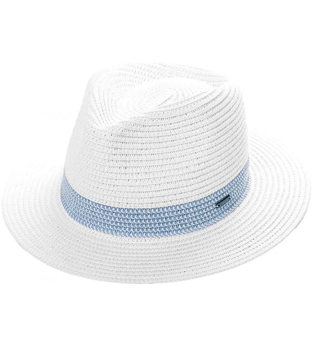 Fedoras Womens Straw Fedora Brim Panama Beach Havana Summer Sun Hat Party Floppy - 00738_white Blue - C618S0K04LG $17.95