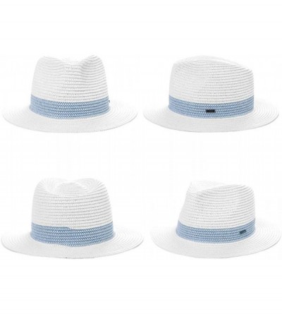 Fedoras Womens Straw Fedora Brim Panama Beach Havana Summer Sun Hat Party Floppy - 00738_white Blue - C618S0K04LG $38.97