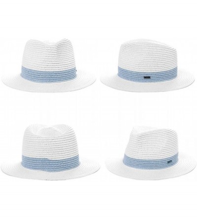 Fedoras Womens Straw Fedora Brim Panama Beach Havana Summer Sun Hat Party Floppy - 00738_white Blue - C618S0K04LG $17.95