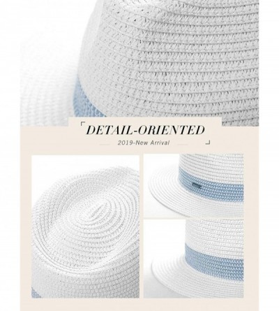 Fedoras Womens Straw Fedora Brim Panama Beach Havana Summer Sun Hat Party Floppy - 00738_white Blue - C618S0K04LG $17.95