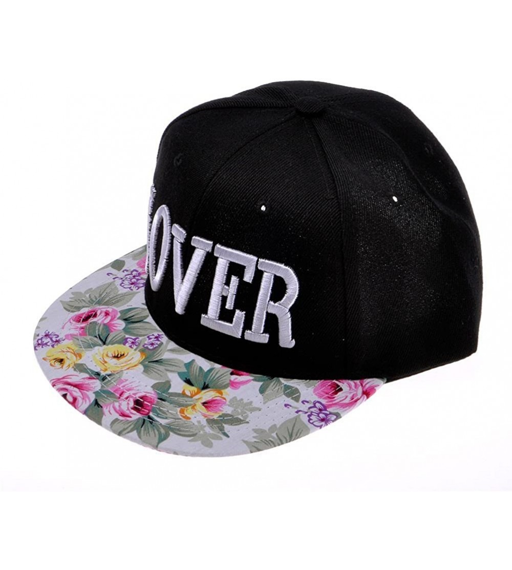 Baseball Caps Unisex Adjustable Baseball Cap Word Embroidered Floral Flat Bill Snapback Hat - Lover (White) - CV11L84D4CZ $15.06