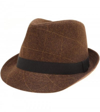 Fedoras Men's Classic Fashion Short Brim Trilby Structured Gangster Fedora Hat with Band - Marled Plaid- Brown - CU18WG527XU ...