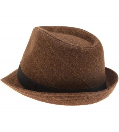 Fedoras Men's Classic Fashion Short Brim Trilby Structured Gangster Fedora Hat with Band - Marled Plaid- Brown - CU18WG527XU ...