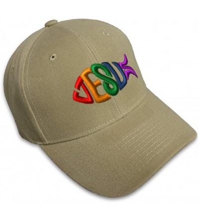 Baseball Caps Custom Baseball Cap Jesus Fish Christian B Embroidery Dad Hats for Men & Women - Khaki - CK18SDKODR6 $12.65