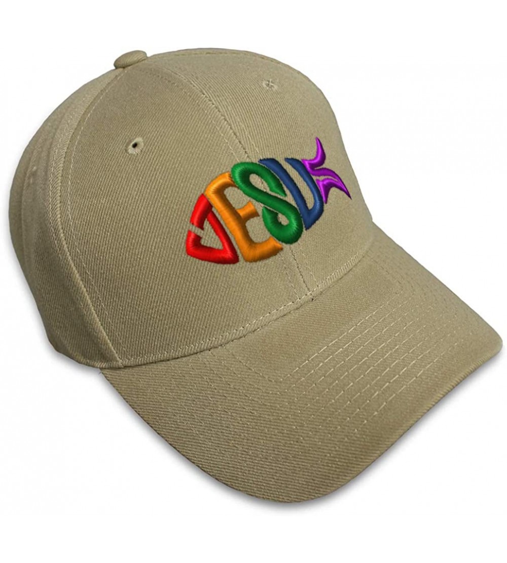 Baseball Caps Custom Baseball Cap Jesus Fish Christian B Embroidery Dad Hats for Men & Women - Khaki - CK18SDKODR6 $12.65