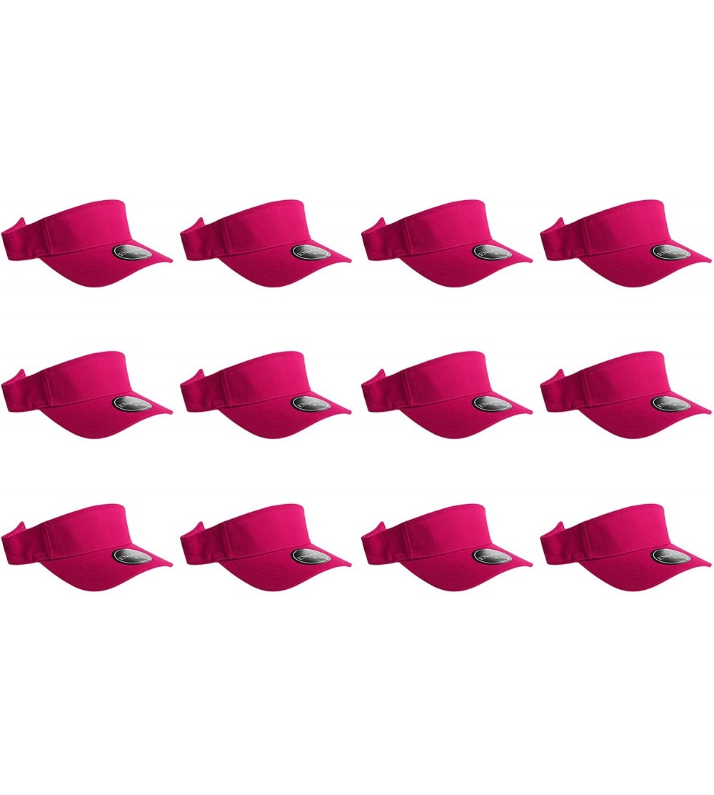 Visors 12 Pack Plain Visor Hats Adjustable Back Strap Tennis Golf Sun Hat - Hot Pink - CK186EYUYSA $34.22
