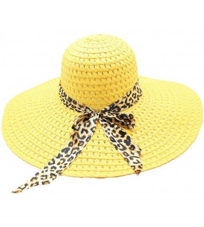 Sun Hats Beach Cap Women Print Two-Side Big Brim Straw Hat Sun Floppy Wide Brim Hats - Yellow - CI18QELWDO5 $8.81