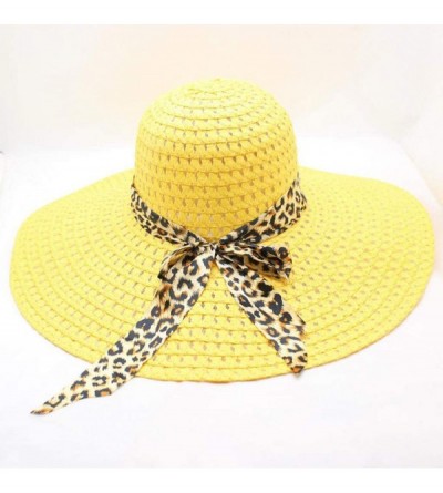 Sun Hats Beach Cap Women Print Two-Side Big Brim Straw Hat Sun Floppy Wide Brim Hats - Yellow - CI18QELWDO5 $8.81