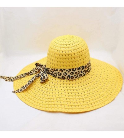 Sun Hats Beach Cap Women Print Two-Side Big Brim Straw Hat Sun Floppy Wide Brim Hats - Yellow - CI18QELWDO5 $8.81