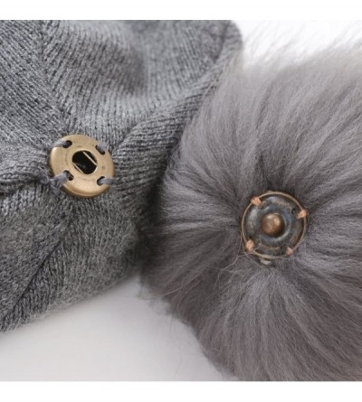 Skullies & Beanies Women Knit Wool Beanie - Winter Solid Cashmere Ski Hats Real Raccoon Fur Pom Pom - 15- Black/Dark Grey 2pc...