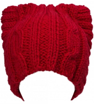 Skullies & Beanies Cute Meow Kitty Woman Wool Handmade Knit Cap Beanie Hat A004 - Red - CL11N3G5YU1 $15.54