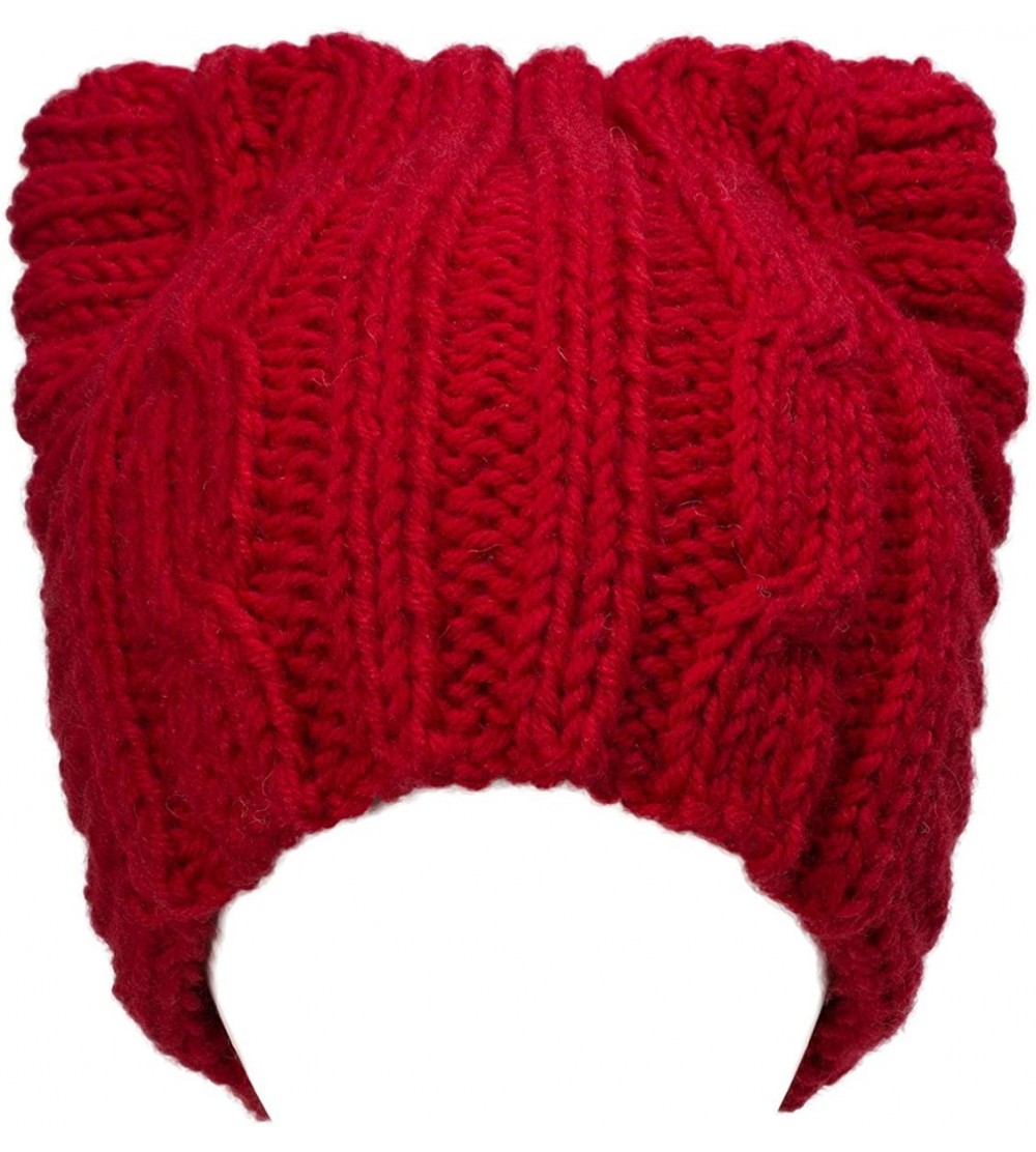 Skullies & Beanies Cute Meow Kitty Woman Wool Handmade Knit Cap Beanie Hat A004 - Red - CL11N3G5YU1 $15.54