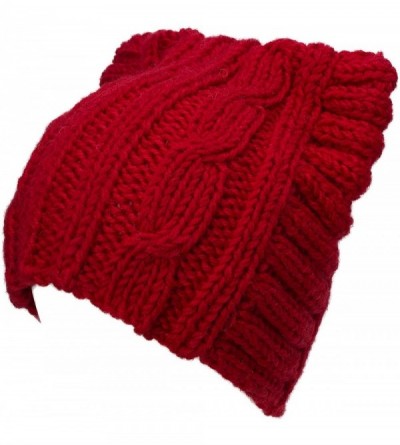 Skullies & Beanies Cute Meow Kitty Woman Wool Handmade Knit Cap Beanie Hat A004 - Red - CL11N3G5YU1 $15.54