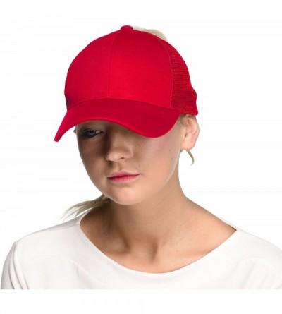 Baseball Caps Hatsandscarf Ponytail caps Messy Buns Trucker Plain Baseball Cap (BT-6) - Red - CI18Q3894GK $10.28