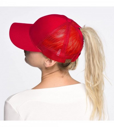 Baseball Caps Hatsandscarf Ponytail caps Messy Buns Trucker Plain Baseball Cap (BT-6) - Red - CI18Q3894GK $10.28