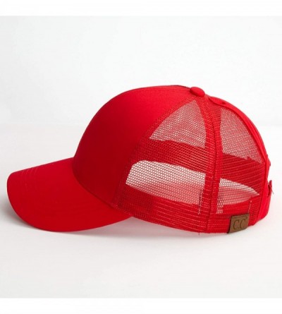 Baseball Caps Hatsandscarf Ponytail caps Messy Buns Trucker Plain Baseball Cap (BT-6) - Red - CI18Q3894GK $10.28