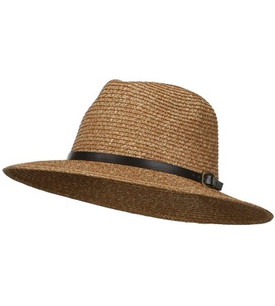 Fedoras Men's Large Brim with Belt Fedora - Brown - CT11WYQ8XBD $35.27