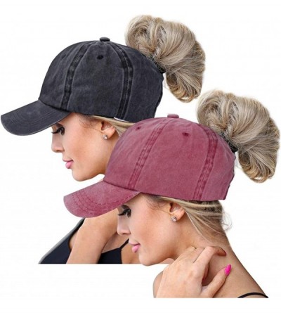 Baseball Caps Ponytail Baseball Glitter Ponycaps Adjustable - Washed-black-red - CL18R2Y203X $16.37